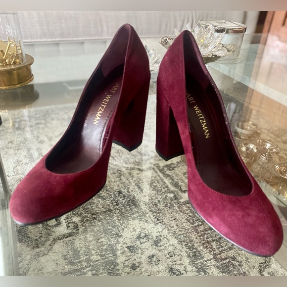 Stuart Weitzman Mary Bordeaux Block Heel Pump Size 7 M - Picture 5 of 5